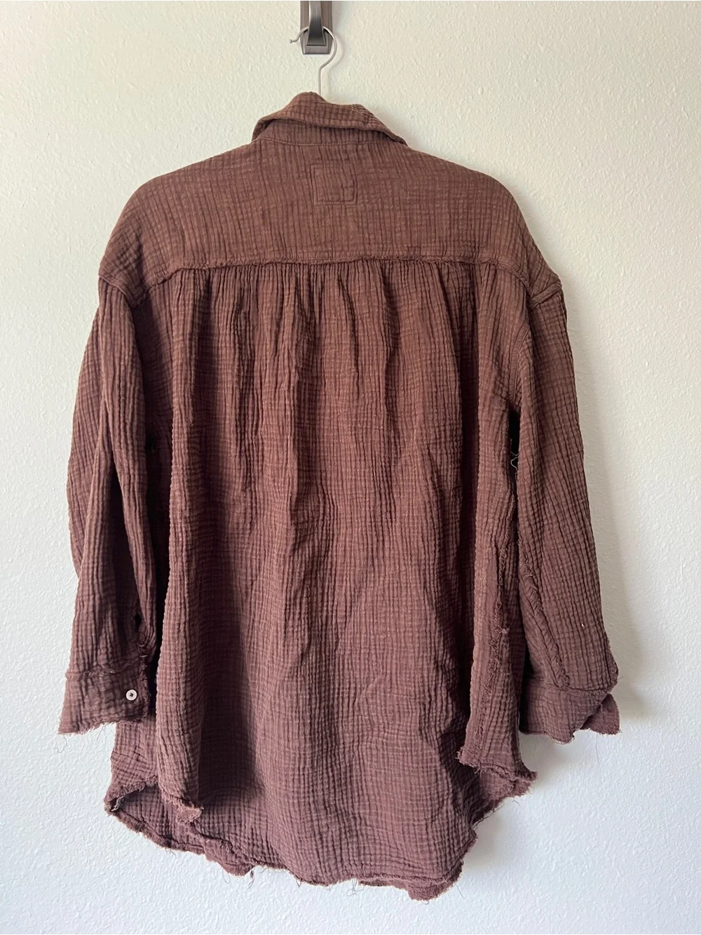 AERIE Chocolate Brown Gauze Pool to Party Oversized Button down Shirt - Picture 3 of 3